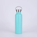 Insulated stainless steel water bottle in mint green finish with metal carry loop - 350ml / Blue (Steel Lid)