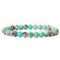 Green marble stone beaded bracelet with red and white natural veins on a white background - Green Shoushan Stone