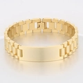 Gold-plated stainless steel ID bracelet with polished rectangular plate and watch strap chain - 15mm Gold (KB179906-WGSF)