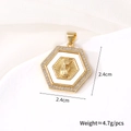 Close-up of gold hexagonal pendant with praying hands and white shell inlay detail - Hexagon Praying Virgin Mary (Pendant Only)