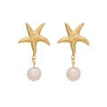 Elegant gold starfish earrings with white pearl drops in a minimalist coastal style - 4# Starfish