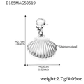 Silver stainless steel shell pendant with lobster clasp and dimensional measurements - Shell Charm (2pcs) / Steel