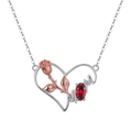 Rose gold heart pendant necklace with red gemstone and MOM engraving for women - Garnet White Gold Plated Approx. 2g