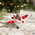 Addobbo renna di Natale su aereo in metallo rosso e bianco, misura 9x8x6,5cm - Aereo piccolo rosso e bianco - Renna