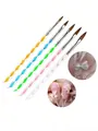 Lot de 5 pinceaux nail art professionnels avec manches à paillettes pour dessins fins - Lot de 5 Pinceaux à Ongles Tige Cristal / Argent