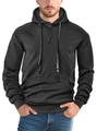 Men's black hooded sweatshirt featuring geometric jacquard texture and button neckline - S / Black