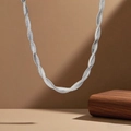 Silver twisted chain necklace in titanium steel with a luxury polished finish - Double Layer Blade Necklace / Steel