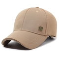 Khaki structured baseball cap with Chinese metal plaque and sport side emblem - Adjustable / Deep Beige