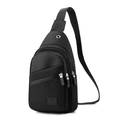 Black Oxford cloth crossbody chest bag with adjustable strap and headphone port - Black