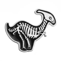 Punk style parasaurolophus skeleton enamel pin with silver metal outlines and black background - Parasaurolophus Skeleton Style (XZ7854)