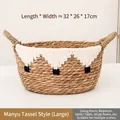 Large woven seagrass basket with white cotton tassels and black geometric pattern, 32x26x17cm - Tassel Design Large