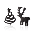 Set di orecchini a lobo in acciaio inossidabile nero opaco con albero di Natale e renna - Nero Opaco