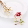 Exquisite pink and red enamel rose brooch with crystal rhinestones on a gold alloy stem - Pink Gradient Rose
