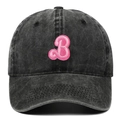 Washed dark grey baseball cap featuring pink embroidered letter B on six-panel crown - Adjustable / Black