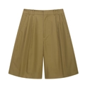 Men's khaki cotton cargo bermuda shorts with loose straight fit and side pockets - Shorts
