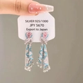 925 silver star butterfly earrings with pink heart stones and blue accents - S925 Pink Heart Gemstone Silver Earrings (Stud 0023)