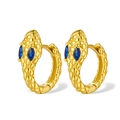 S925 silver snake hoop earrings in gold finish with marquise cut blue zircon stones - 925 Silver / Gold - Blue Zircon