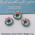 Iridescent 25mm Christmas wreath resin charms with red bow for DIY hair clips - Flower Garland