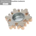 Nordic wooden snowflake candle holder in weathered grey finish with metal tray - Snowflake