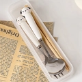 Cartoon stainless steel cutlery set with cute dog handles in a transparent storage box - Pacha Dog Spoon Fork Chopsticks Set (With Box)