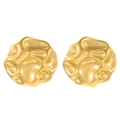 Elegant 18k gold plated stainless steel stud earrings with irregular hammered texture - 18K Gold Plated Round Hammered (N-915)