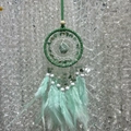 Handmade green dream catcher with natural stones, crystal center and soft mint feathers - Light Green Aventurine Full Color