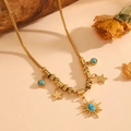 Collana vintage oro con pendente sole, perle turchesi e stelle su catena a serpente - Collana con ciondolo stella e sole (D121)