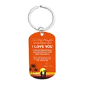 Orange dog tag keychain for daughter with sunset silhouette and sentimental text - CW0050 Orange Mom & Dad Quote