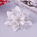Artificial silver poinsettia Christmas flower decoration with glitter petals and beads - Type A Silver