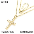 Collier en acier inoxydable doré avec pendentif croix orné de zircons brillants - Style Croix Zircone Pavé Doré (KN288317-GC)