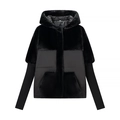 Women's black hybrid jacket featuring faux fur panels and a warm hooded design - S / Black