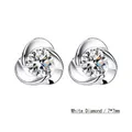 S999 silver ear studs with 7x7mm white round stones in a three-petal swirl floral design - White Zircon/Small (7*7mm)