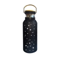 17oz black rhinestone insulated water bottle with white star patterns and bamboo lid - Black