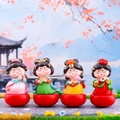 Set of 4 cute Chinese style resin miniature figurines with traditional costumes and red bases - Tang Maiden Figurines Assorted Set Small