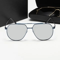 Gafas de sol polarizadas con montura de metal azul oscuro y lentes plateadas con estuche - Montura Azul Lentes de Espejo Plateadas (Polarizadas)