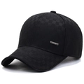 Men's winter baseball cap in black checkerboard fabric with silver metal emblem - Adjustable / Black