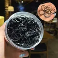 Pack of 500 thick black high elasticity hair ties in a transparent storage case - 1# Thickened Black (500pcs Jar)