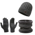 Unisex 3-piece winter set with thermal knitted hat, neck warmer, and touchscreen gloves - Hat + Neck Warmer + Gloves / Gray + Gloves 3-Piece Set