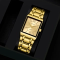 Business men's square quartz watch in full gold metal finish with link bracelet - Watch Only / Gold Watch