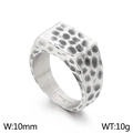 Anello largo rettangolare martellato in acciaio inossidabile 316L finitura argento - US 7 / Colore Acciaio (KR105955-KJX)