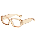 Retro geometric square sunglasses with transparent brown frame and stylish faceted edges - Tea Frame