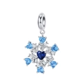 S925 silver snowflake charm with blue heart-shaped gemstone and white cubic zirconia - 925 Sterling Silver / Heart Snowflake (PD1019)