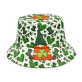 Witte St. Patrick's Day vissershoed met groene kabouters en klavertjes voor dames - M (56-58cm) / St. Patrick's Afdruk