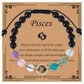 Pisces zodiac bracelet with blue sandstone, multicolored beads and adjustable black cord - Pisces-Braided