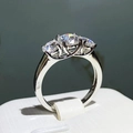 Three-stone Moissanite ring in silver finish with Au750 engraving on the inner band - 2 Carats [8mm] Precision Ljz-05 / Adjustable Open