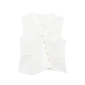 White asymmetrical vest and pleated wide-leg trousers set with button detail - XS / White Top