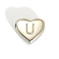 Polished stainless steel heart-shaped bead charm with embossed letter U for DIY jewelry - Letter U Style (SP143S-U)