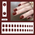 Glossy dark red short square press-on nails set of 24 pieces for elegant daily wear - Glue Type / 24 Pcs/Set / Deep Wine Red