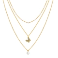 Elegant three-layer gold necklace set with butterfly pendant and white pearls - Gold Butterfly Pearl Three-Layer Layered Necklace