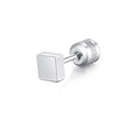Square geometric stainless steel stud earring with threaded back in silver finish - Square & Rhinestone Style / 1 Piece / Steel